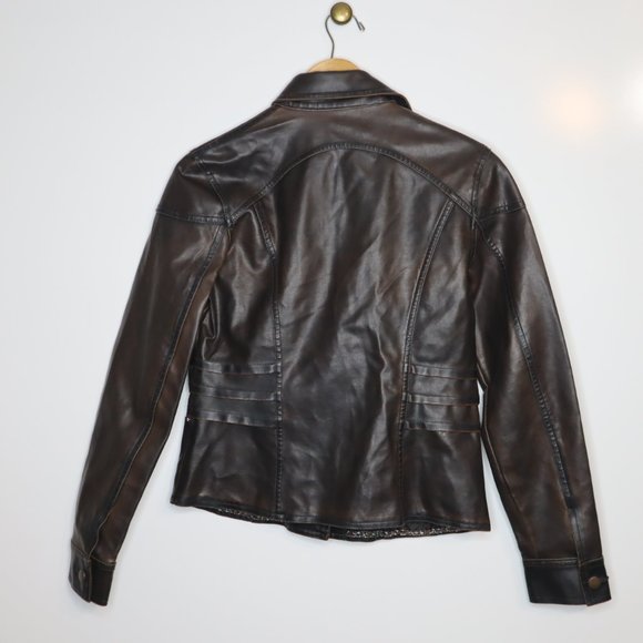 Women NO BOUNDARIES Brown Leather Jacket M - Picture 5 of 6